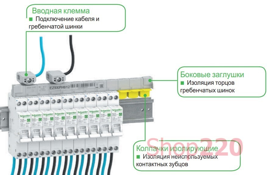 EZ9XPH612 Schneider купить гребенку двухполюсную для дифавтоматов