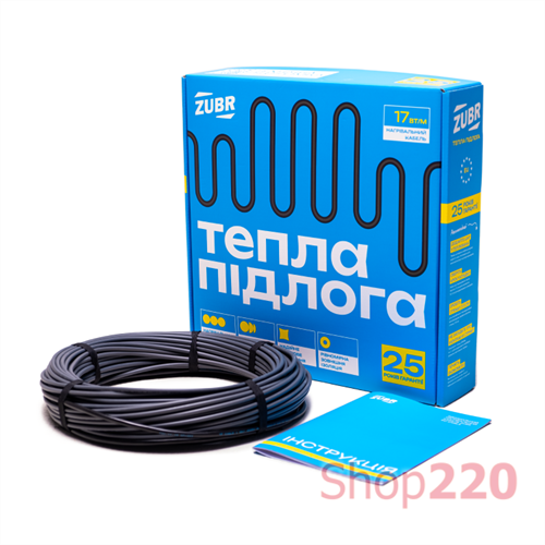 Нагревательный кабель 12,5 м, 1,3 - 1,6 кв. м, 210Вт, ZUBR DC Cable 17 / 210 Вт - фото 100171
