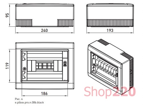 Щит черного цвета на 8 модулей, навесной, e.plbox.pro.n.08b.black ENEXT CP32908B - фото 100934