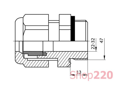 Кабельный ввод PG36 латунный, ІР65, e.met.pg.stand.36 Enext s051014 - фото 101375