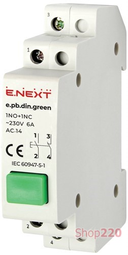 Кнопка на DIN-рейку, зеленая, e.pb.din.green Enext i0790002 - фото 101716