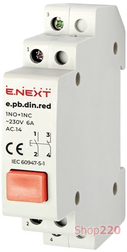 Кнопка на DIN-рейку, красная, e.pb.din.red Enext i0790001 - фото 101718