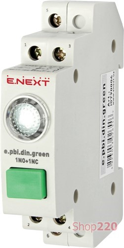 Кнопка на DIN-рейку с индикатором, зеленая, e.pbi.din.green Enext i0790004 - фото 101722