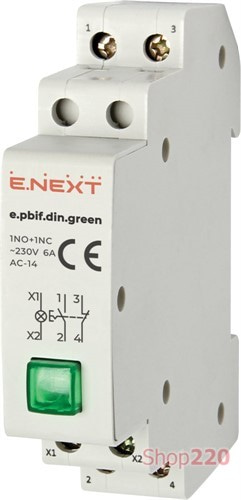 Кнопка с фиксатором на DIN-рейку с индикатором, зеленая, e.pbif.din.green Enext i0790006 - фото 101724