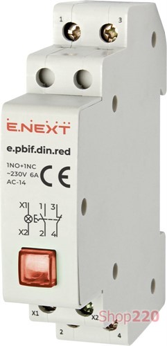Кнопка с фиксатором на DIN-рейку с индикатором, красная, e.pbif.din.red Enext i0790005 - фото 101726