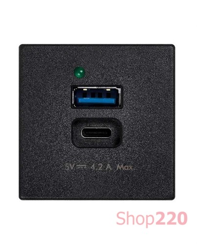 Розетка USB тип А + тип С, двойная, 2 модуля, черный, К45 Simon K126G/14 - фото 101912