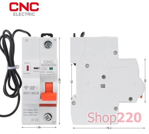 Автомат 20 А, 1 полюс с блоком дистанционного управления по Wi-Fi, YCB9ZF-100W-1P CNC - фото 102614