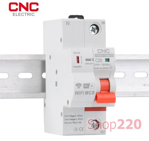 Автомат 20 А, 1 полюс с блоком дистанционного управления по Wi-Fi, YCB9ZF-100W-1P CNC - фото 102615