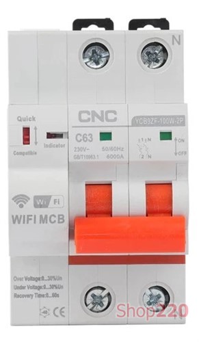 Автомат 40 А, 2 полюса с блоком дистанционного управления по Wi-Fi, YCB9ZF-100W-2P CNC - фото 102623