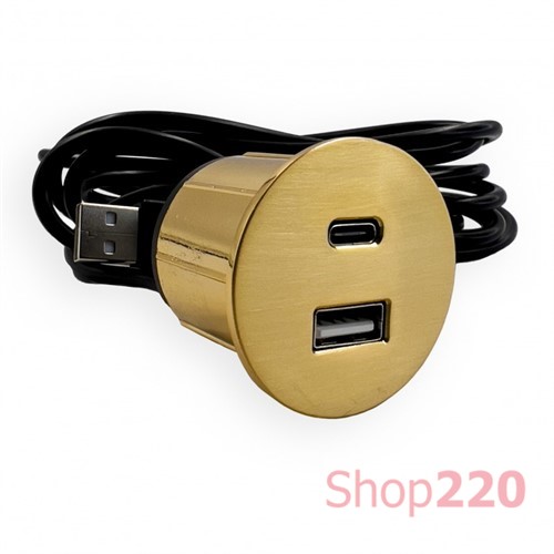Розетка USB тип А+С в мебель, золото, Versapick ASA - фото 102959