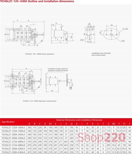 Перекидной выключатель-разъединитель 250А, 4 полюса, с дополнительными контактами 2НО+2НЗ,YCHGLZ1 CNC - фото 103073