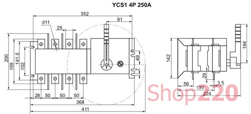 Устройство автоматического ввода резерва 250А, 4 полюса, YCS1 CNC - фото 103159