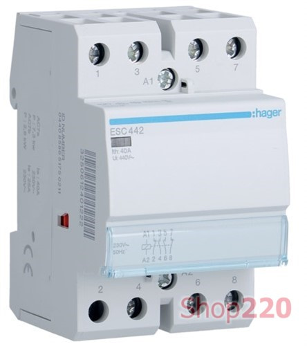 Контактор 230В 40 A, 2но + 2нз, Hager ESC442 - фото 103579