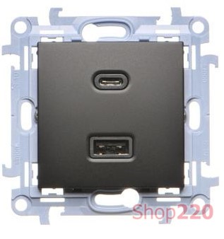 Розетка USB тип А+С, черный матовый, SIMON10 - фото 103745
