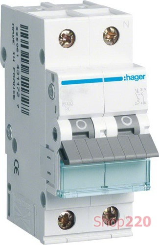 Автоматический выключатель 1 А, 1P+N, хар-ка С, Hager - фото 104219