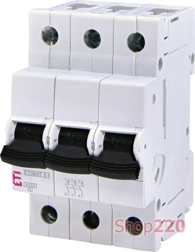 Автоматический выключатель 6 А, 3-фазный, хар-ка С, ETIMAT S4 ETI - фото 104445