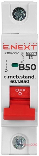 Автомат 50 А, 1-фазный, тип В, e.mcb.stand.60.1.B50 Enext - фото 104553
