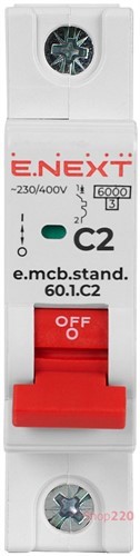 Автомат 2 А, 1-фазный, тип С, e.mcb.stand.60.1.C2 Enext - фото 104685
