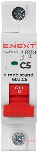 Автомат 5 А, 1-фазный, тип С, e.mcb.stand.60.1.C5 Enext - фото 104703