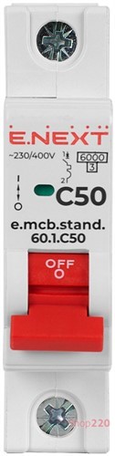 Автомат 50 А, 1-фазный, тип С, e.mcb.stand.60.1.C50 Enext - фото 104775
