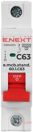Автомат 63 А, 1-фазный, тип С, e.mcb.stand.60.1.C63 Enext - фото 104781