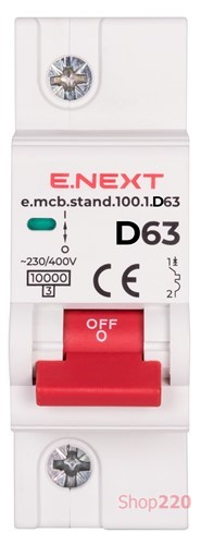 Автомат 63 А, 1-фазный, тип D, e.mcb.stand.100.1.D63 Enext - фото 105176