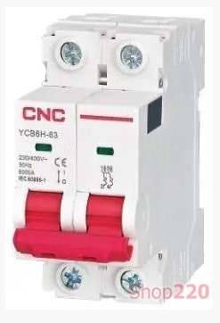 Автоматический выключатель 10 А, 2-полюсный, тип B, YCB6Н-63 CNC - фото 105367