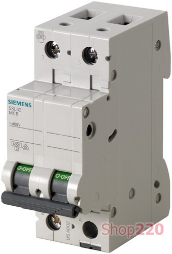 Автоматический выключатель 6А, 2-полюсный, уставка В, Siemens - фото 106321