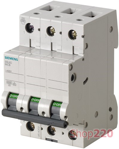 Автоматический выключатель 6А, 3-полюсный, уставка В, Siemens - фото 106351