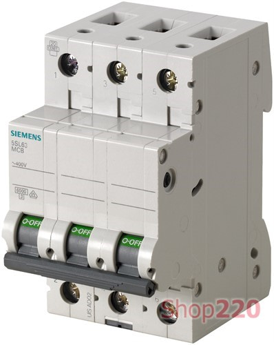 Автоматический выключатель 50А, 3-полюсный, уставка В, Siemens - фото 106375