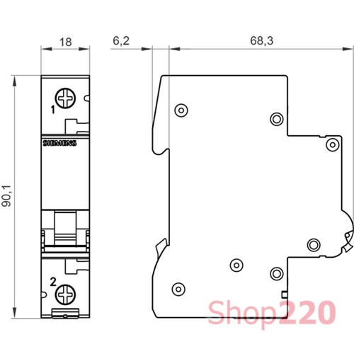 Автоматический выключатель 3А, 1-полюсный, уставка С, Siemens - фото 106418
