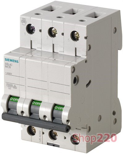 Автоматический выключатель 2А, 3-полюсный, уставка В, Siemens - фото 106708