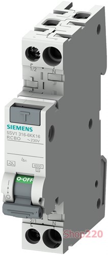 Компактный дифавтомат 6А, 30мА, кривая В, тип AC, 6кА Siemens - фото 107693