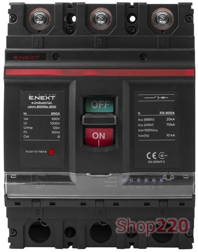 Силовой автомат с электронным расцепителем 800 А, 3-фазный, e.industrial.ukm.800Rе.800 Enext - фото 107818