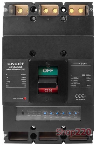 Силовой автомат с электронным расцепителем 1250 А, 3-фазный, e.industrial.ukm.1250Re.1250 Enext - фото 107820