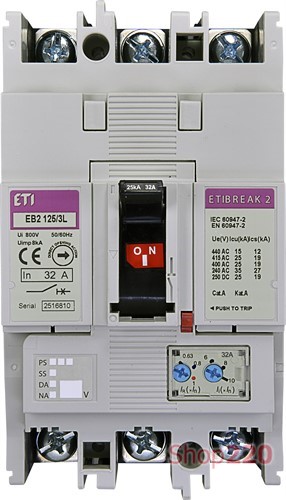 Силовой автомат 32 А, 3-фазный, EB2125/3L ETIBREAK 2 ETI - фото 107899