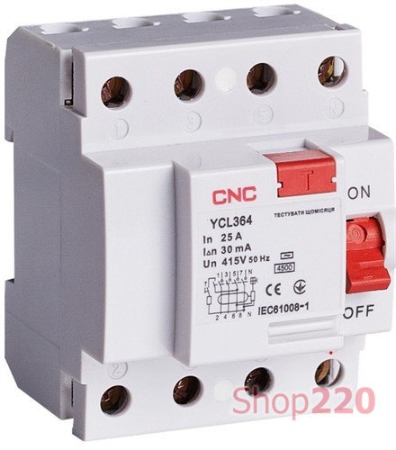 УЗО 40А, 30мА, 4 полюса, тип АС, YCL364-63 CNC - фото 108156