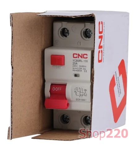 УЗО 25А, 30мА, 2 полюса, тип АС, YCB9RL-100 CNC - фото 108169