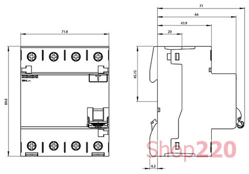Устройство защитного отключения 63А, 300мА, 4 полюса, тип АС, Siemens - фото 108502