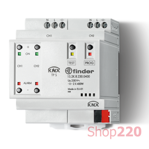 Диммер; 2 канала 400Вт 230В AC; KNX 30В DC; 100Вт CFL и LED; модульное; 70мм - фото 109945