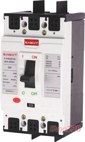 Силовой автоматический выключатель 32 А, 3-фазный, e.industrial.ukm.60Sm.32 Enext - фото 111748