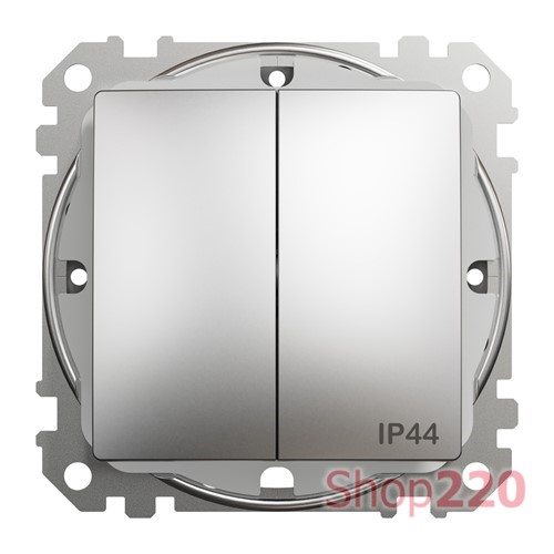 Выключатель IP44 2-клавишный, матовый алюминий, Sedna Design - фото 111888