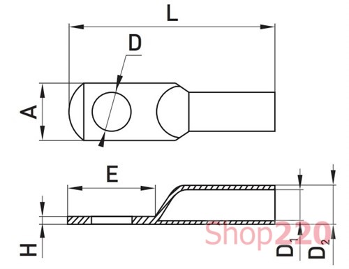 Медный луженый кабельный наконечник 70 мм кв, e.end.stand.jg.70 Enext - фото 112943