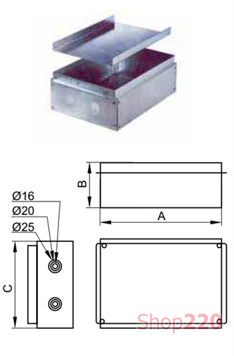 Монтажная коробка для лючка на 8 модулей, металл, ДКС 01371U - фото 113128