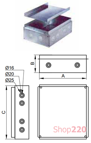 Монтажная коробка для лючка на 16 модулей, металл, ДКС 01372U - фото 113130