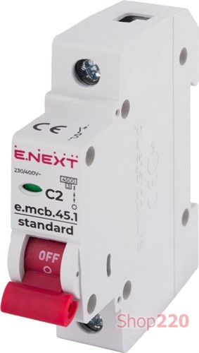 Автоматический выключатель 2А, 1-фазный, хар-ка С, e.mcb.stand.45.1.C2 Enext s002002 - фото 113176