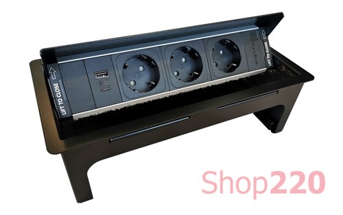 Выдвижной блок розеток в стол, 3х220В + USB A+C, черный, Versanet ASA - фото 113830