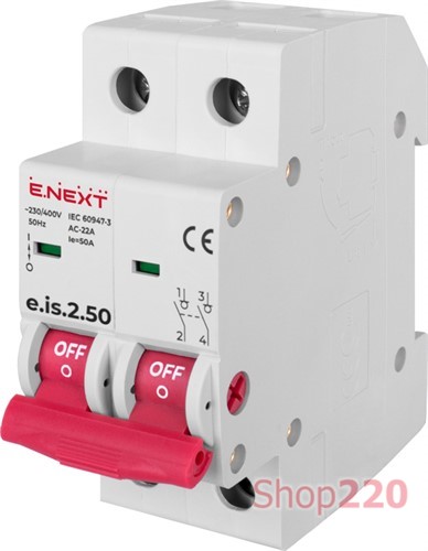 Выключатель нагрузки на DIN-рейку 2р, 50А, e.is.2.50 Enext - фото 114650
