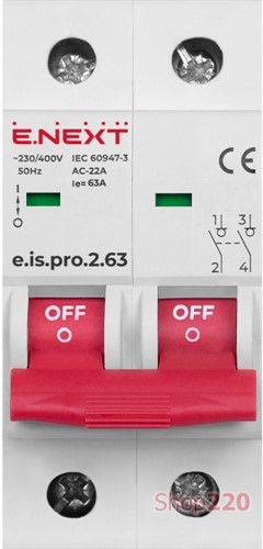 Выключатель нагрузки на DIN-рейку 2р, 63А, e.is.2.63 Enext - фото 114658