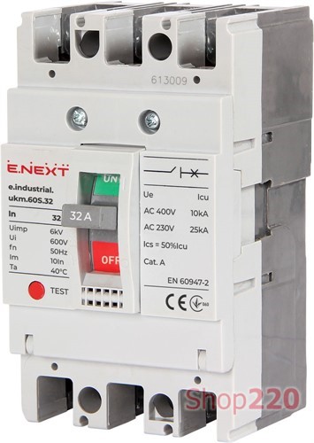 Силовой автоматический выключатель 3р, 32А, e.industrial.ukm.60S.32 Enext - фото 115039